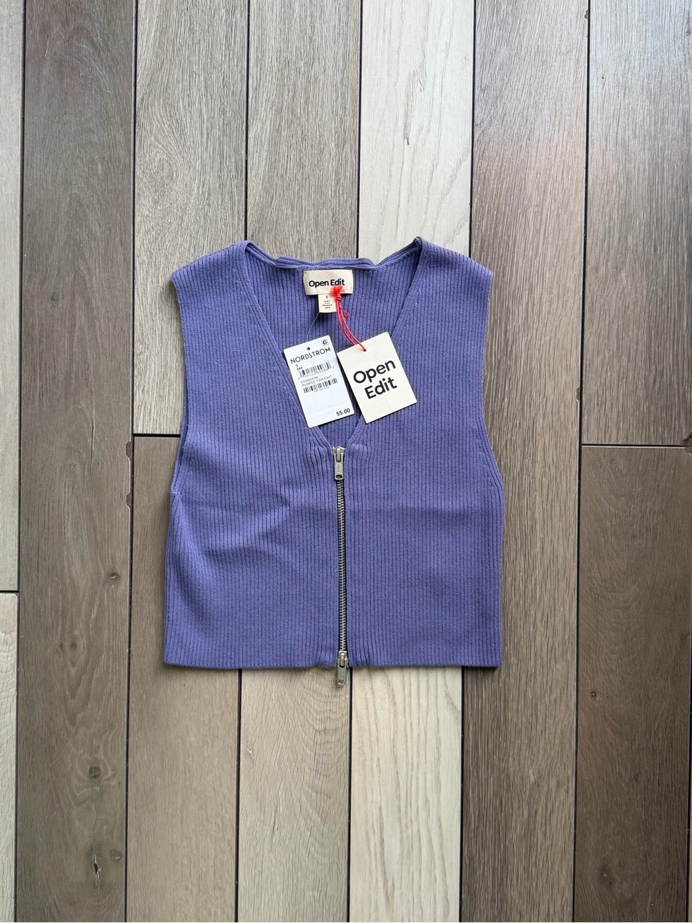 Open Edit zip front sleeveless rib crop top sweater